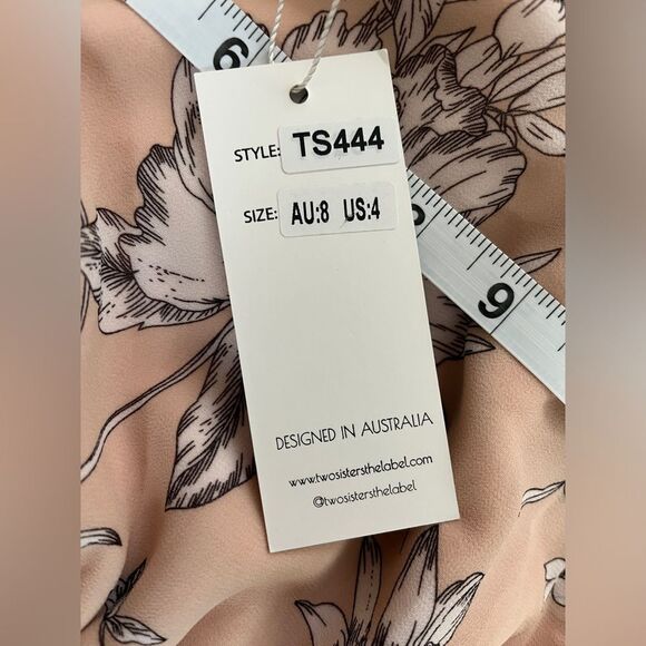 NWT Two Sisters The Label Pink Floral Ruffle Dress Sz US 4 AU 8 Small - Picture 4 of 14